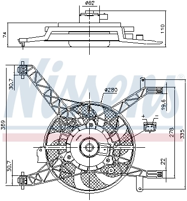 Ventilador elétrico de esfriamento montado (motor + roda de aletas) Nissens 85751