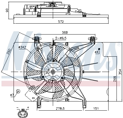 Difusor do radiador de esfriamento, montado com motor e roda de aletas Nissens 85768