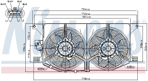 Difusor do radiador de esfriamento, montado com motor e roda de aletas Nissens 85402