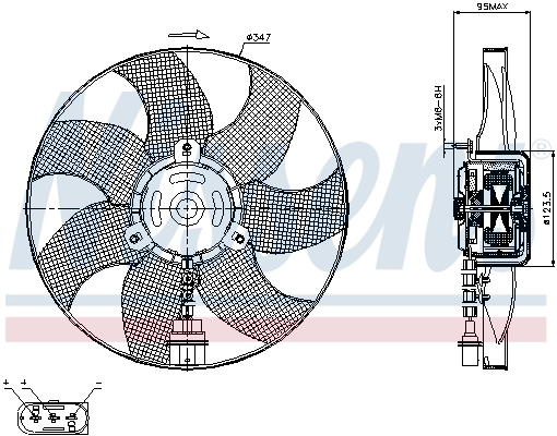 Ventilador elétrico de esfriamento montado (motor + roda de aletas) Nissens 85543