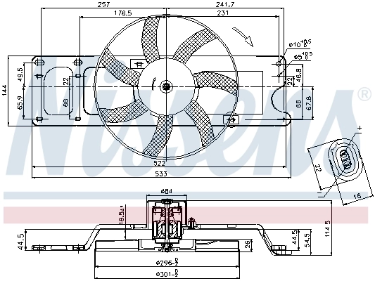 Ventilador elétrico de esfriamento montado (motor + roda de aletas) Nissens 85712