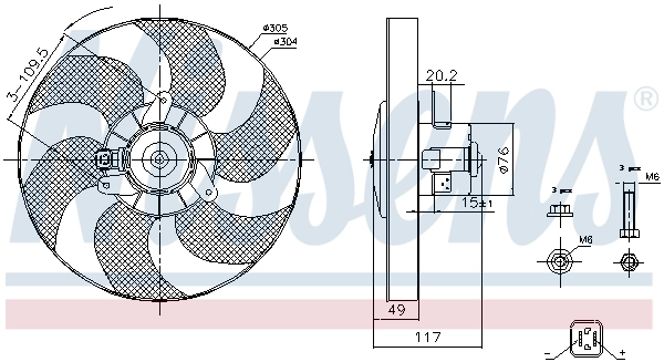 Ventilador elétrico de esfriamento montado (motor + roda de aletas) Nissens 85658