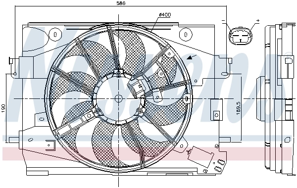 Difusor do radiador de esfriamento, montado com motor e roda de aletas Nissens 85892