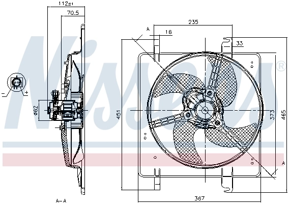 Difusor do radiador de esfriamento, montado com motor e roda de aletas Nissens 85027