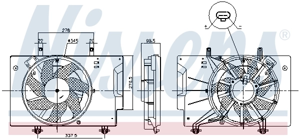 Difusor do radiador de esfriamento, montado com motor e roda de aletas Nissens 85810