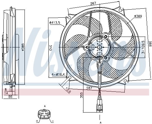 Ventilador elétrico de esfriamento montado (motor + roda de aletas) Nissens 85561