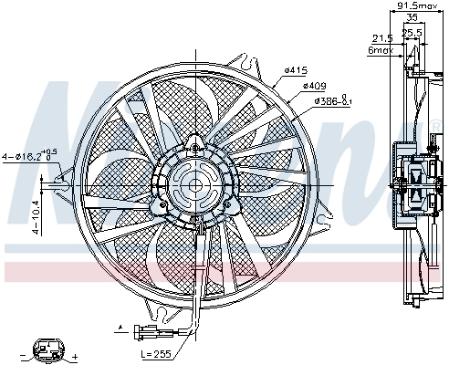 Ventilador elétrico de esfriamento montado (motor + roda de aletas) Nissens 85605