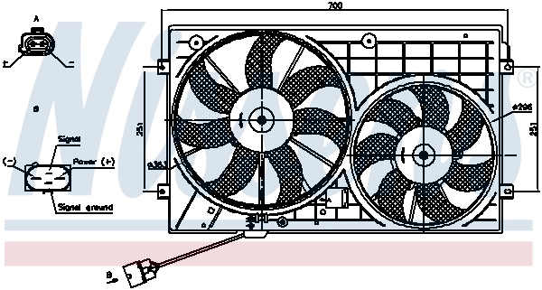 Ventilador elétrico de esfriamento montado (motor + roda de aletas) direito Nissens 85644