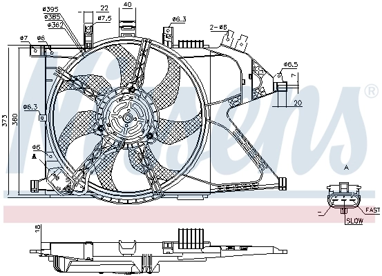 Ventilador elétrico de esfriamento montado (motor + roda de aletas) direito Nissens 85195