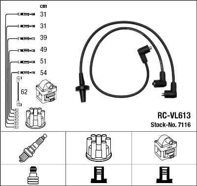 7116 NGK Fios de alta voltagem, kit