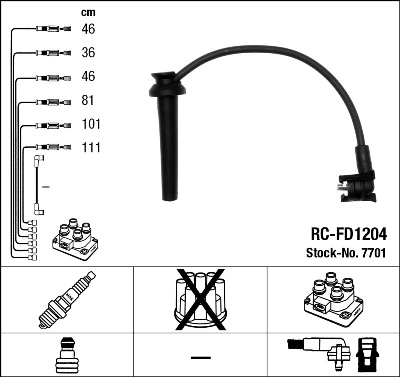 RCFD1204 NGK Fios de alta voltagem, kit