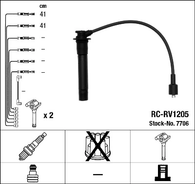 7706 NGK Fios de alta voltagem, kit