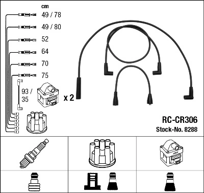 8288 NGK Fios de alta voltagem, kit