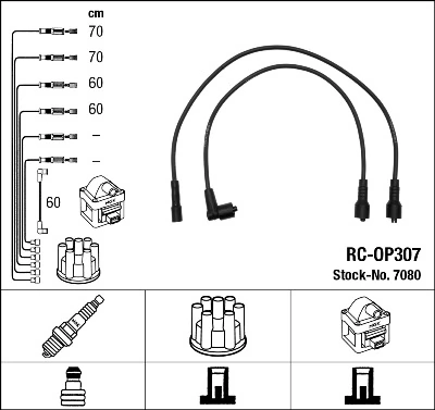 7080 NGK Fios de alta voltagem, kit