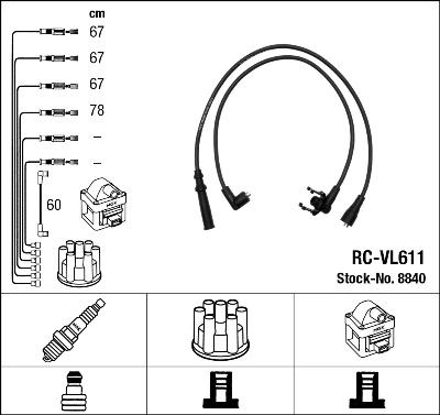 8840 NGK Fios de alta voltagem, kit