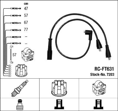 7203 NGK Fios de alta voltagem, kit