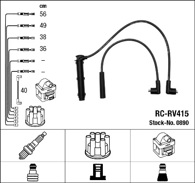 0890 NGK Fios de alta voltagem, kit