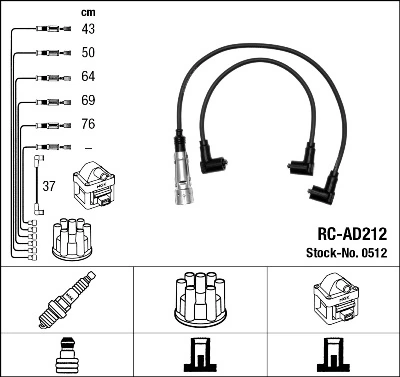 0512 NGK Fios de alta voltagem, kit