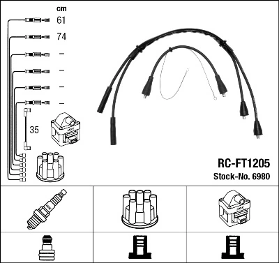 6980 NGK Fios de alta voltagem, kit