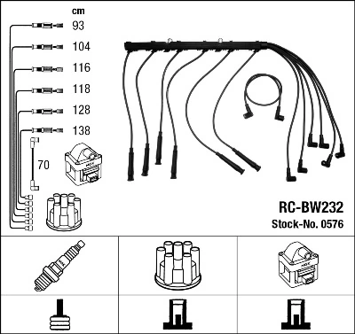 0576 NGK Fios de alta voltagem, kit