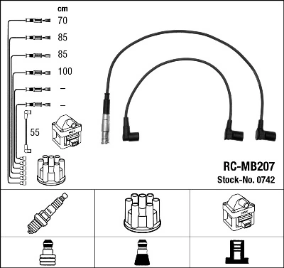 0742 NGK Fios de alta voltagem, kit