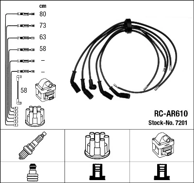 7201 NGK Fios de alta voltagem, kit