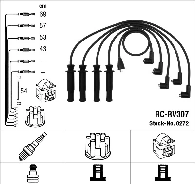 8272 NGK Fios de alta voltagem, kit