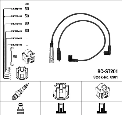 0901 NGK Fios de alta voltagem, kit