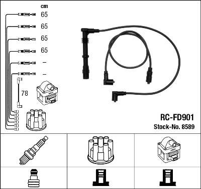 8589 NGK Fios de alta voltagem, kit