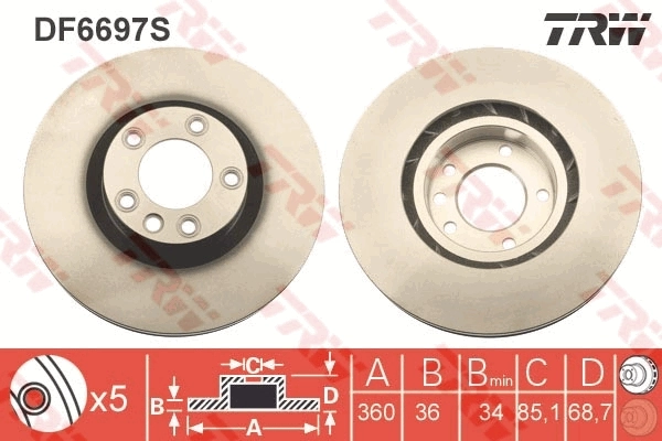 Disco do freio dianteiro TRW DF6697S preço, a partir de 166,29 USD