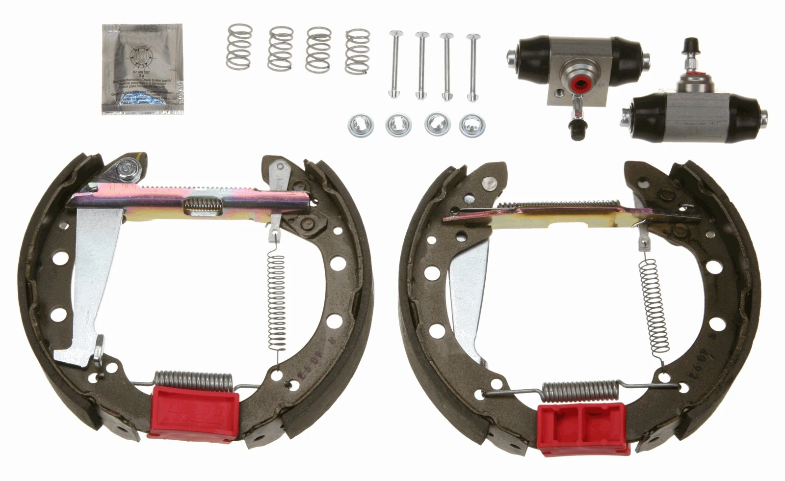  Sapatas do freio traseiras de tambor, montadas com cilindros, kit Volkswagen Passat B2 carrinha (32B) (1980 - 1988) B2