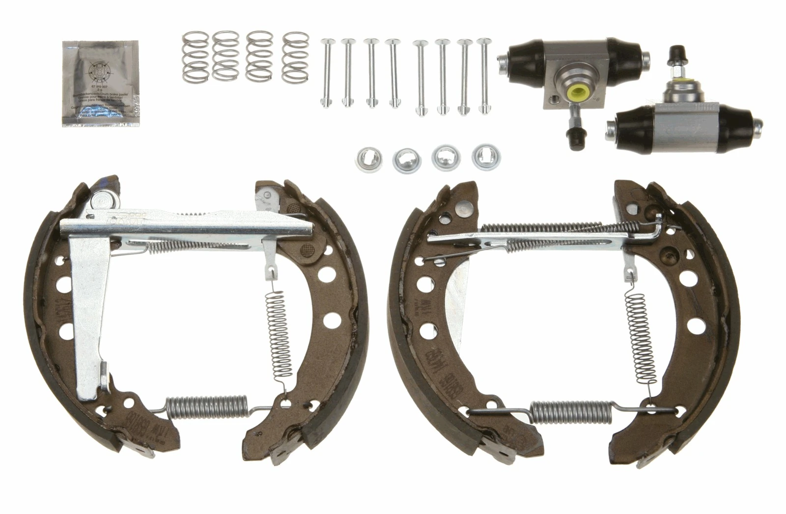  Sapatas do freio traseiras de tambor, montadas com cilindros, kit Volkswagen Jetta I sedan (16) (1979 - 1984) I