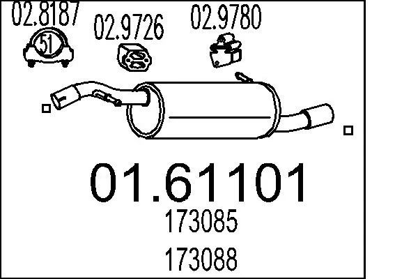 BS190183 Bosal Silenciador, parte traseira