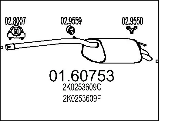 Silenciador, parte traseira Volkswagen Caddy III 2KB, 2KJ, 2CB, 2CJ ao melhor preço
