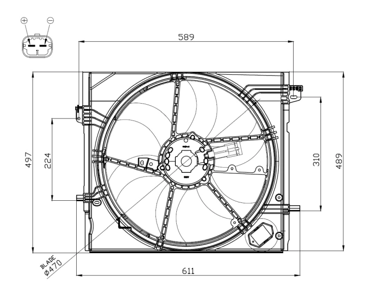 27C123W2 Polcar Difusor do radiador de esfriamento, montado com motor e roda de aletas