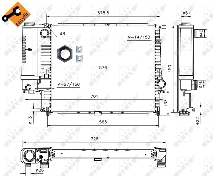Radiador de esfriamento de motor 53852 NRF
