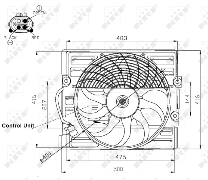 47481 NRF Difusor do radiador de esfriamento, montado com motor e roda de aletas