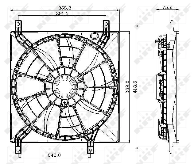 47257 NRF Difusor do radiador de esfriamento, montado com motor e roda de aletas