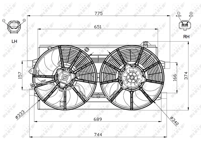Difusor do radiador de esfriamento, montado com motor e roda de aletas 47570 NRF