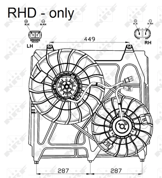 Difusor do radiador de esfriamento, montado com motor e roda de aletas 47549 NRF