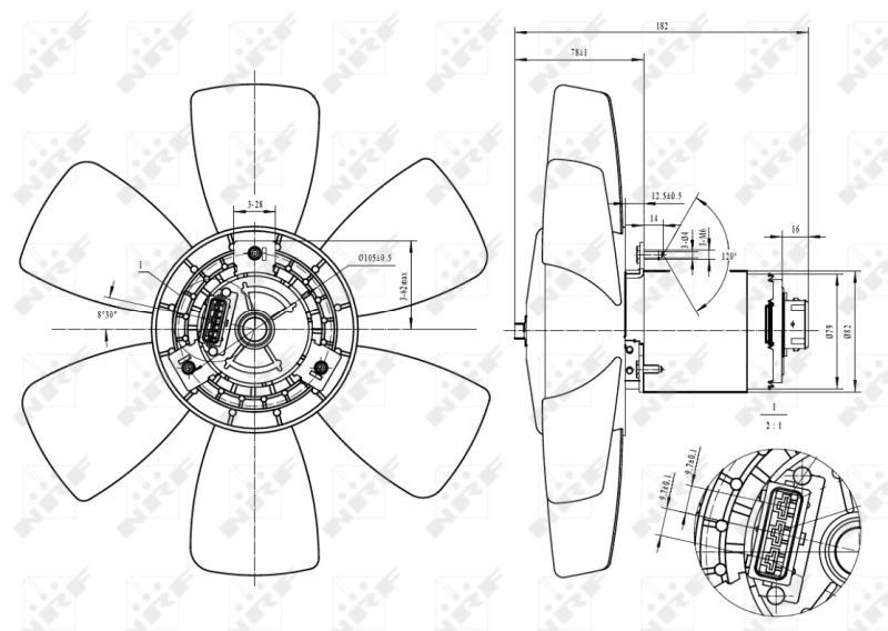 47429 NRF Ventilador elétrico de esfriamento montado (motor + roda de aletas)