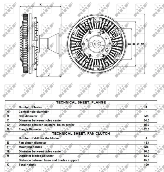 Acoplamento viscoso de ventilador de esfriamento NRF 49121