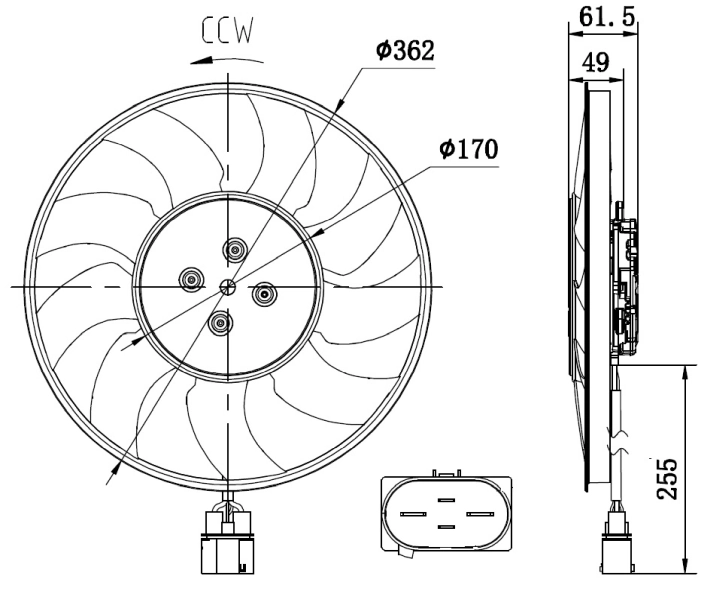Ventilador elétrico de esfriamento montado (motor + roda de aletas) esquerdo V15011943 Vemo