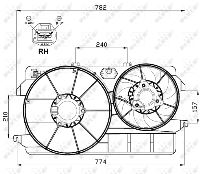 47000 NRF Difusor do radiador de esfriamento, montado com motor e roda de aletas