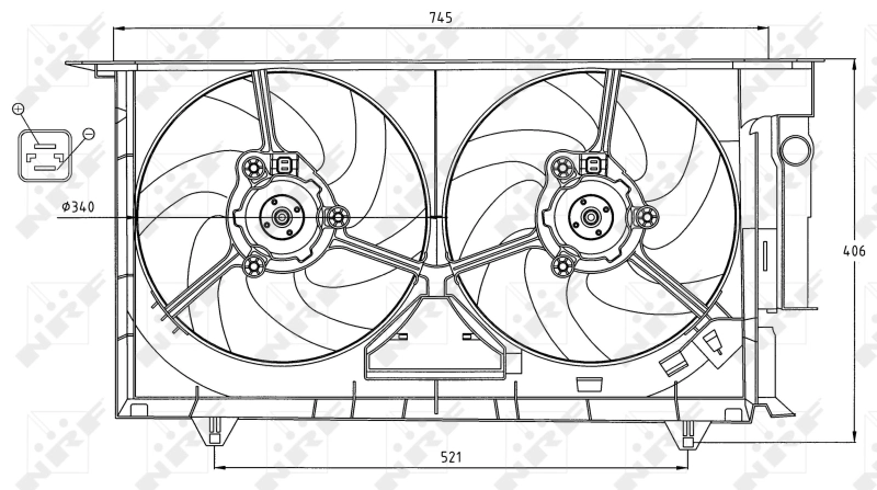47075 NRF Difusor do radiador de esfriamento, montado com motor e roda de aletas
