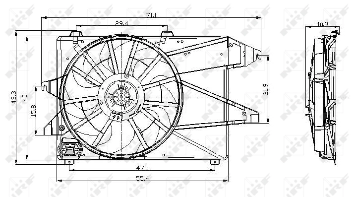 47004 NRF Difusor do radiador de esfriamento, montado com motor e roda de aletas