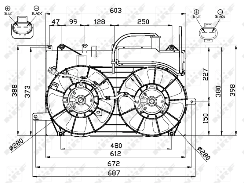 Difusor do radiador de esfriamento, montado com motor e roda de aletas NRF 47673 preço, a partir de 191,76 USD