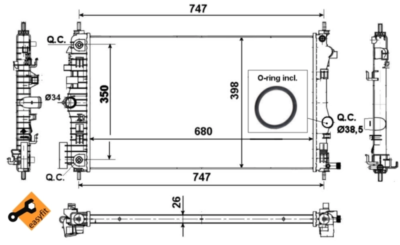 Radiador de esfriamento de motor 53777 NRF