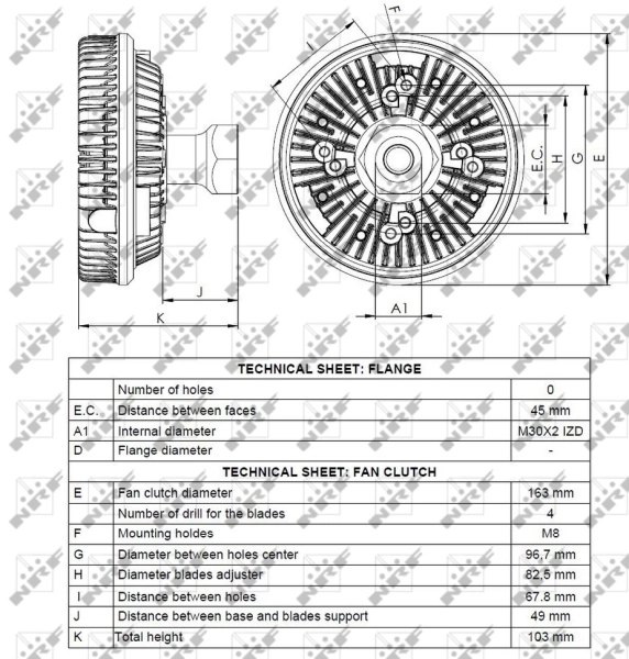 Acoplamento viscoso de ventilador de esfriamento NRF 49085