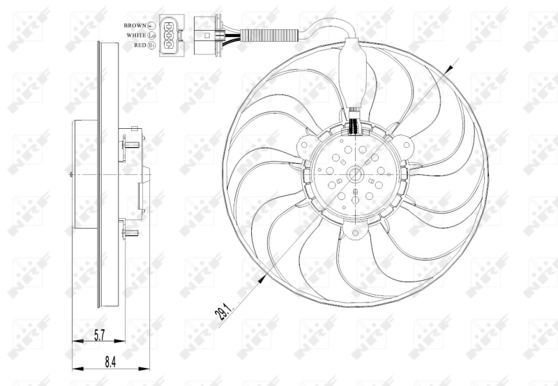 Ventilador elétrico de esfriamento montado (motor + roda de aletas) direito 47398 NRF